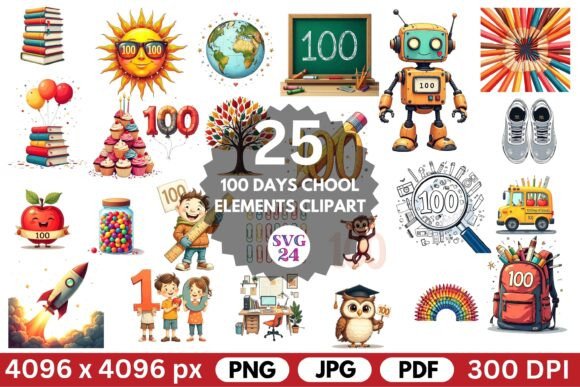 100 Days School Elements Clipart: A Versatile Asset for Modern Creators