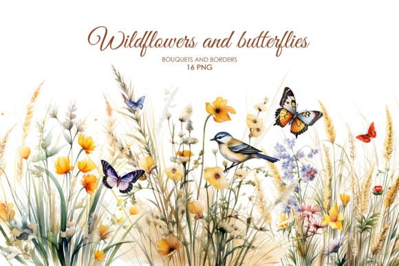 Boho Wild Flowers and Birds Clipart