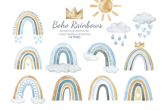 Bringing Ethereal Color to Your Designs with Watercolor Boho Blue Rainbow Clipart