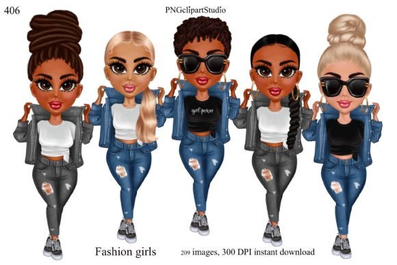 Denim Girl & Chibi Doll Clipart Assets