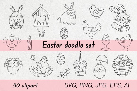 Easter Doodle Set: 30 Hand-Drawn Designs for Creators