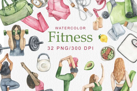 Elevate Your Health Brand with High-Quality Watercolor Fitness Clipart