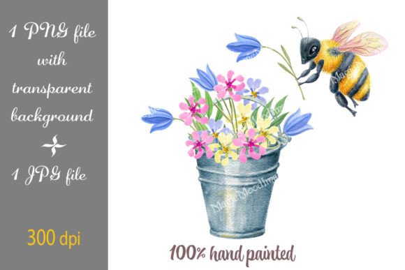 Enhance Your Spring Projects with Bee with Bluebell Flower and Bucket PNG