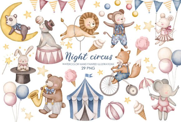 Watercolor Circus Clipart: Night Circus Collection
