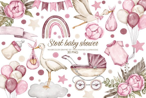 Watercolor Stork Baby Shower Clipart: Bridging Hand-Painted Artistry and Digital Efficiency